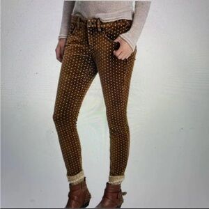 FREE PEOPLE - Brown/a ivory Polkadot Velvet Pants Sz 26